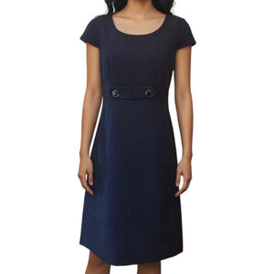 Luisa Spagnoli Navy Textured Sheath Dress, 44 It/US 8, Italian Designer